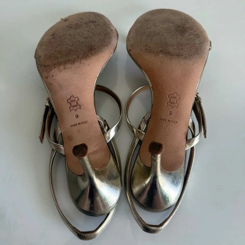 Tory Burch Penelope Slingback Sandal Mirror Metallic Gold Size 9 - Picture 12 of 13